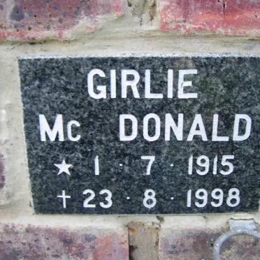 McDONALD Girlie 1915-1998