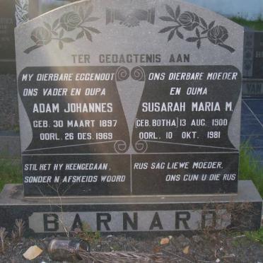 BARNARD Adma Johannes 1897-1969 &amp; Susarah Maria M. BOTHA 1900-1981