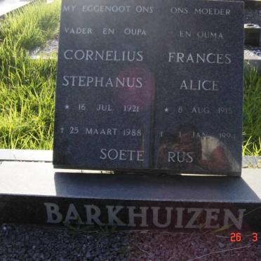 BARKHUIZEN Cornelius Stephanus 1921-1988 &amp; Frances Alice 1915-199?