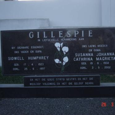 GILLESPIE Sidwell Humphrey 1923-1997 &amp; Susanna Johanna Catharina Magrieta 1932-2002
