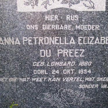 PREEZ Anna Petronella Elizabeth, du nee LOMBAARD 1880-1954