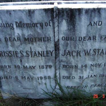 STANLEY Jack W. 1877-1952 &amp; Chrissie S. 1879-1958
