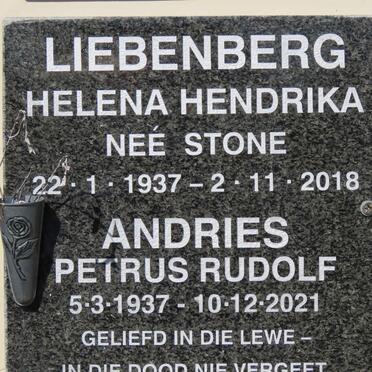 LIEBENBERG Andries Petrus Rudolf 1937-2021 &amp; Helena Hendrika STONE 1937-2018