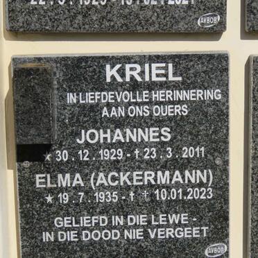 KRIEL Johannes 1929-2011 &amp; Elma ACKERMANN 1935-2023
