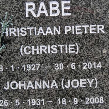 RABE Christiaan Pieter 1927-2014 &amp; Johanna 1931-2008