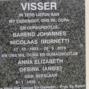 VISSER Barend Johannes Nicolaas 1933-2016 &amp; Anna Elizabeth Gesina BEESLAAR 1938-