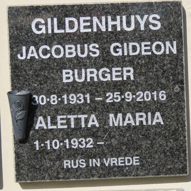 GILDENHUYS Jacobus Gideon Burger 1931-2016 &amp; Aletta Maria 1932-