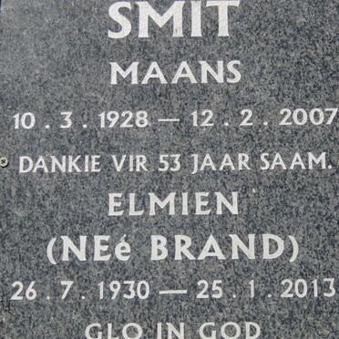SMIT Maans 1928-2007 &amp; Elmien BRAND 1930-2013
