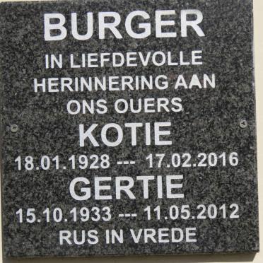 BURGER Kotie 1928-2016 &amp; Gertie 1933-2012