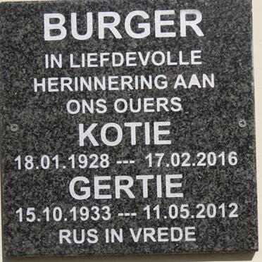 BURGER Kotie 1928-2016 &amp; Gertie 1933-2012