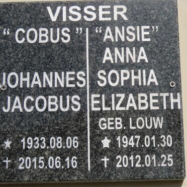 VISSER Johannes Jacobus 1933-2015 &amp; Anna Sophia Elizabeth LOUW 1947-2012