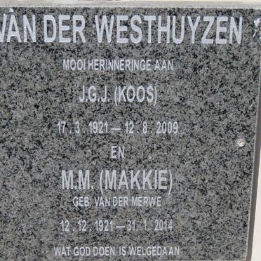 WESTHUIZEN J.G.J., van der 1921-2009 &amp; M.M. VAN DER MERWE 1921-2014