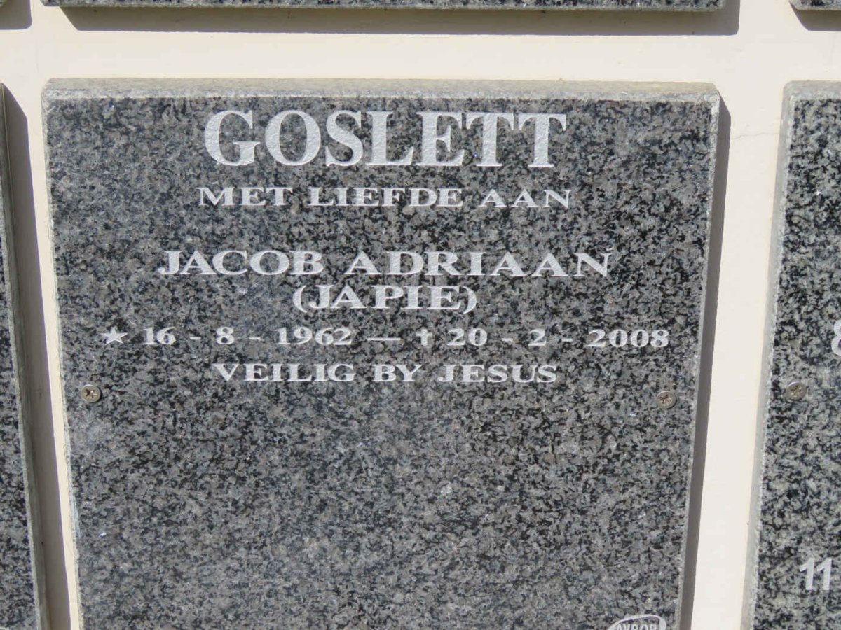 GOSLETT Jacob Adriaan 1962-2008