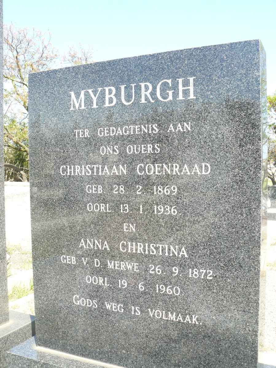 MYBURGH Christiaan Coenraad 1869-1936 &amp; Anna Christina V.D. MERWE 1872-1960