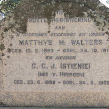 WALTERS Matthys M. 1882-1918 &amp; C.C.J. V. HEERDEN 1888-1968
