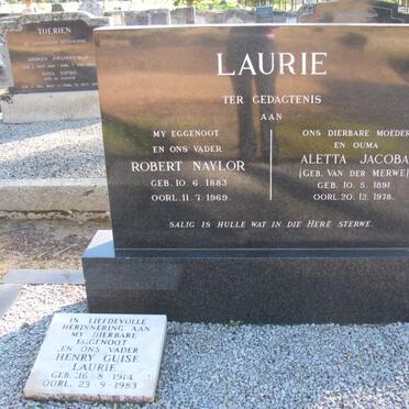 LAURIE Robert Naylor 1883-1969 &amp; Aletta Jacoba VAN DER MERWE 1891-1978 :: LAURIE Henry Guise 1914-1983
