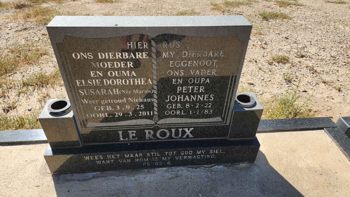 ROUX Peter Johannes, le 1922-1983 :: NIEHAUS Elsie Dorothea Susarah voorheen LE ROUX nee Marais 1925-2011