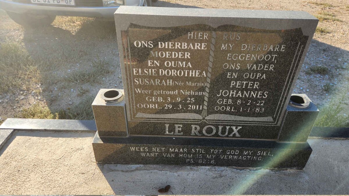 ROUX Peter Johannes, le 1922-1983 & Elsie Dorothea Susarah MARAIS 1925-2011