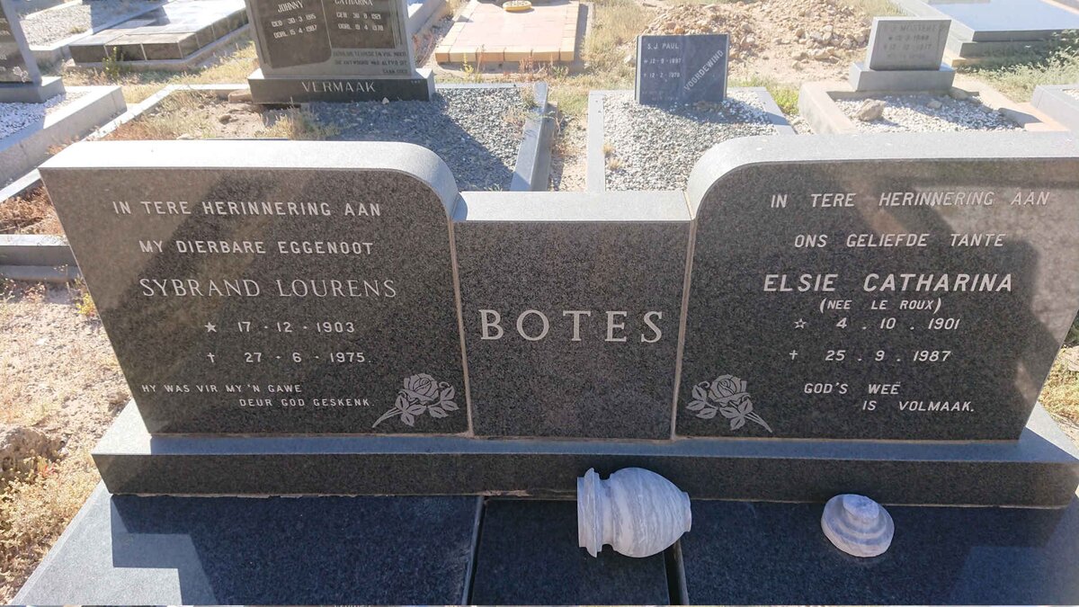 BOTES Sybrand Lourens 1903-1975 & Elsie Catharina LE ROUX 1901-1987