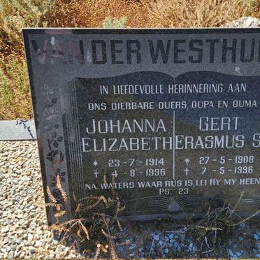 WESTHUIZEN Gert Erasmus S., van der 1908-1996 & Johanna Elizabeth 1914-1996