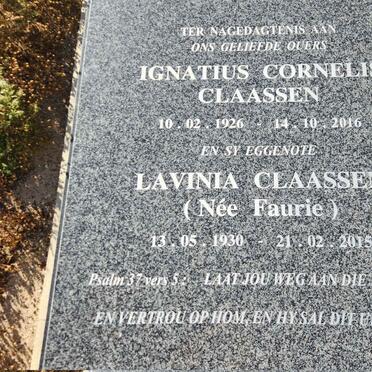 CLAASSEN Ignatius Cornelis 1926-2016 & Lavinia FAURIE 1930-2015