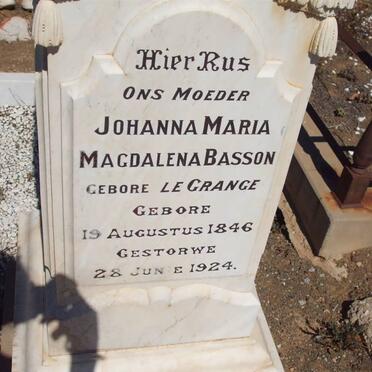 BASSON Johanna Maria Magdalena nee LE GRANGE 1846-1924