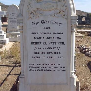 HATTINGH Maria Johanna Hendrika nee LE GRANGE 1856-1927