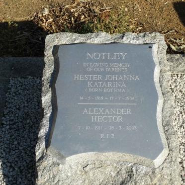 NOTLEY Alexander Hector 1911-2003 &amp; Hester Johanna Katarina BOTHMA 1919-1964