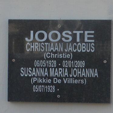 JOOSTE Christiaan Jacobus 1928-2009 &amp; Susanna Maria Johanna DE VILLIERS 1928-