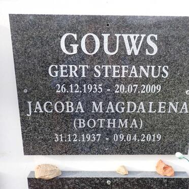 GOUWS Gert Stefanus 1935-2009 &amp; Jacoba Magdalena BOTHMA 1937-2019