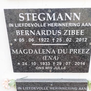 STEGMANN Bernardus Zibee 1922-2012 &amp; Magdalena DU PREEZ 1933-2014