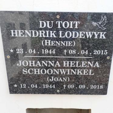 TOIT Hendrik Lodewyk, du 1944-2015 &amp; Johanna Helena SCHOONWINKEL 1944-2018