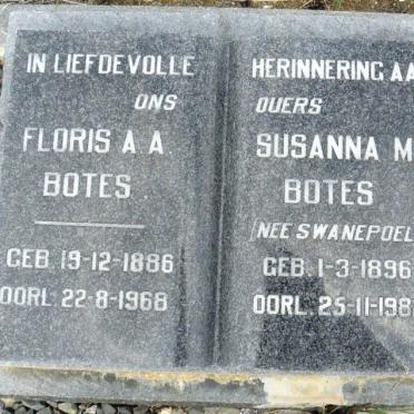 BOTES Floris A.A. 1886-1968 &amp; Susanna M. SWANEPOEL 1896-1982