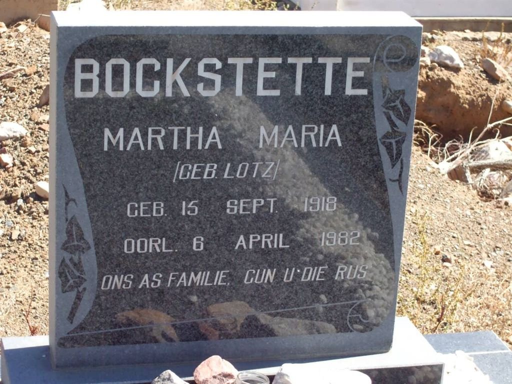 BOCKSTETTE Martha Maria nee LOTZ 1918-1982