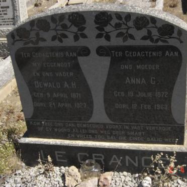 GRANGE Dewald A.H., le 1871-1927 &amp; Anna C. 1872-1963