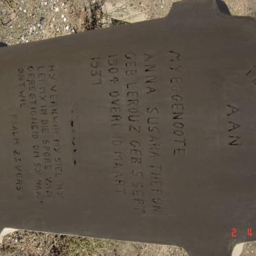 THERON Anna Susara nee LE ROUX 1904-1937