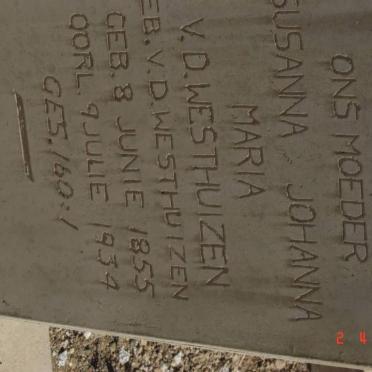WESTHUIZEN Susanna Johanna Maria, v.d. nee V.D. WESTHUIZEN 1855-1934