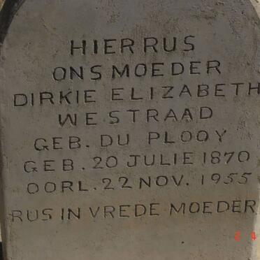 WESTRAAD Dirkie Elizabeth nee DU PLOOY 1870-1955