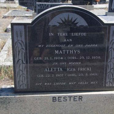 BESTER Matthys 1904-1958 &amp; Aletta FRICK 1907-1969