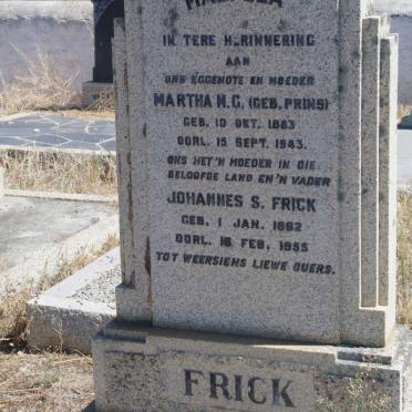 FRICK Johannes S. 1882-1955 &amp; Martha M.G. PRINS 1883-1943