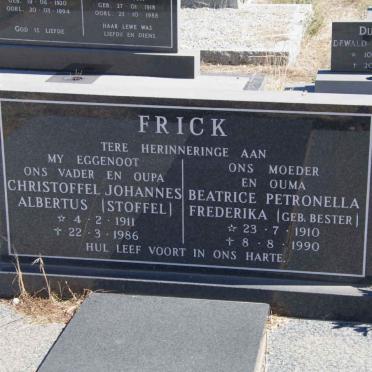 FRICK Christoffel Johannes Albertus 1911-1986 &amp; Beatrice Petronella Frederika BESTER 1910-1990