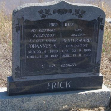 FRICK Johannes S. 1889-1947 &amp; Hester Maria du TOIT 1895-1980