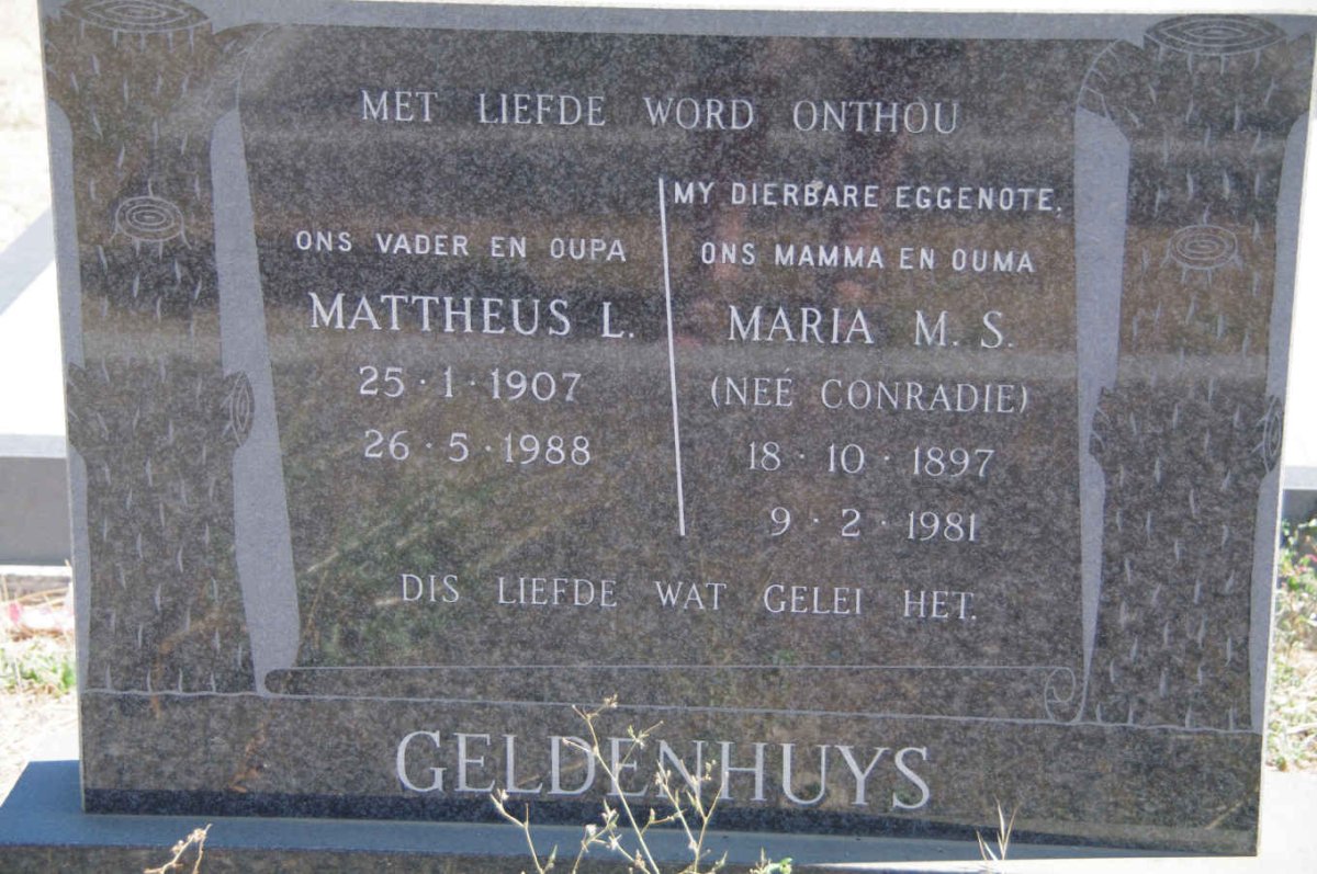 GELDENHUYS Mattheus L. 1907-1988 &amp; Maria M.S. CONRADIE 1897-1981