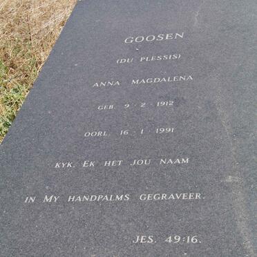 GOOSEN Anna Magdalena nee du PLESSIS 1912-1991