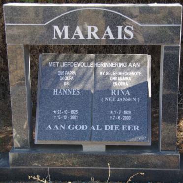 MARAIS Hannes 1925-2001 &amp; Rina JANSEN 1929-2000