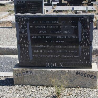 ROUX David Gerhardus 1880-1965 &amp; Maria H.C. du TOIT 1882-196?