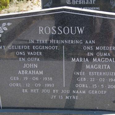 ROSSOUW John Abraham 1938-1993 &amp; Maria Magdalena Magrita ESTERHUIZEN 1947-2003