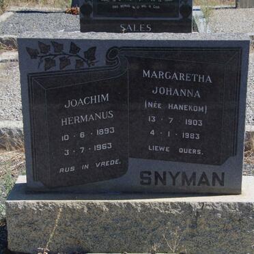 SNYMAN Joachim Hermanus 1893-1963 &amp; Margaretha Johanna HANEKOM 1903-1983