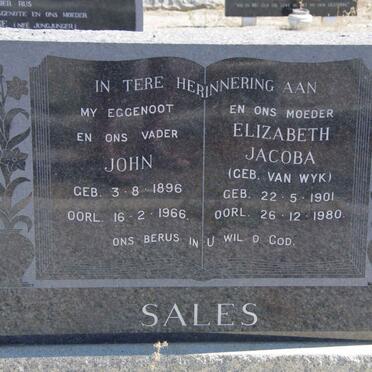 SALES John 1896-1966 &amp; Elizabeth Jacoba van WYK 1901-1980
