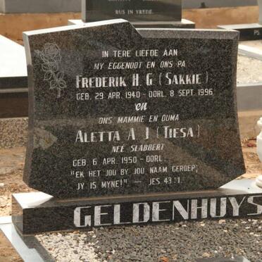 GELDENHUYS Frederik H.G. 1940-1996 &amp; Aletta A.J. SLABBERT 1950-